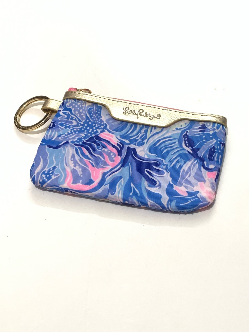 Lilly Pulitzer Blue and Pink Floral Zip Key & Card Pouch